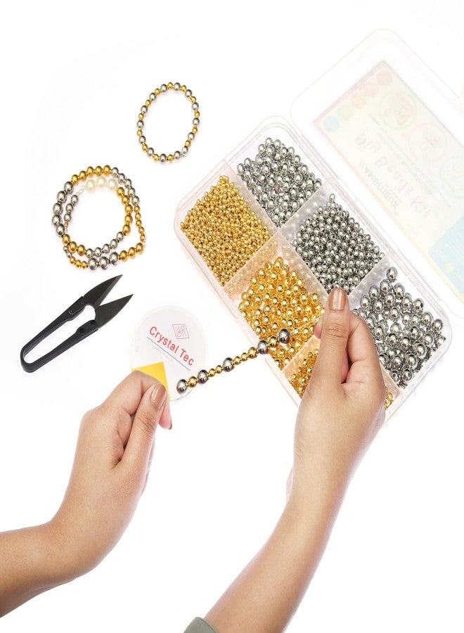 ambitieux Kids Bracelet Making Craft Kit Toy DIY Craft Set with 6 Unique Bead Designs, Elastic Thread, Jute Bag, and Thread Cutter (Golden Silver) - Image 4